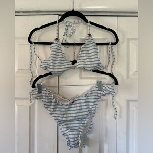 Forever 21 Blue and White Striped Ruffle Bikini